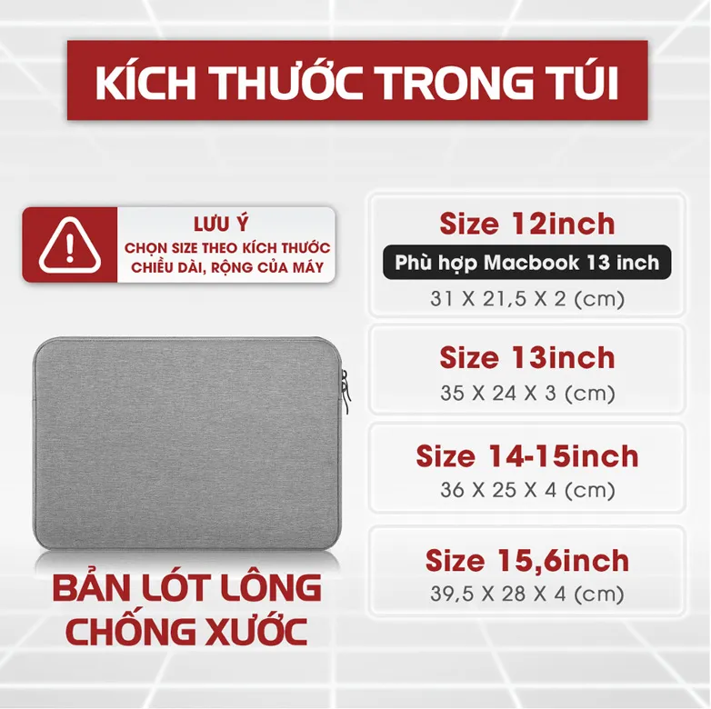 Hướng Dẫn Chọn Size Túi Chống Sốc Laptop 2 